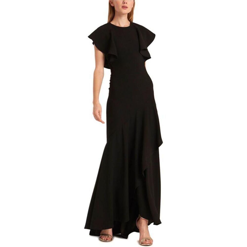 Ml Monique Lhuillier Womens  Satin Ruffle Crepe Dress